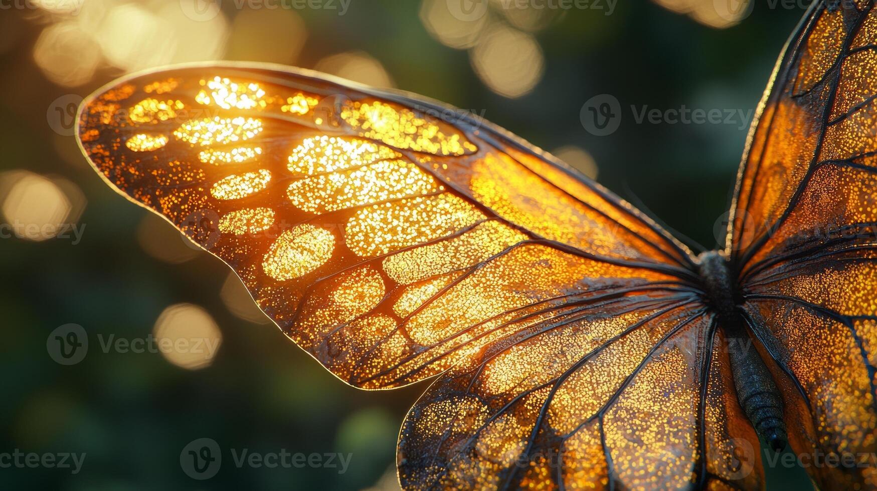 A close up of a butterfly with a sun shining through it photo