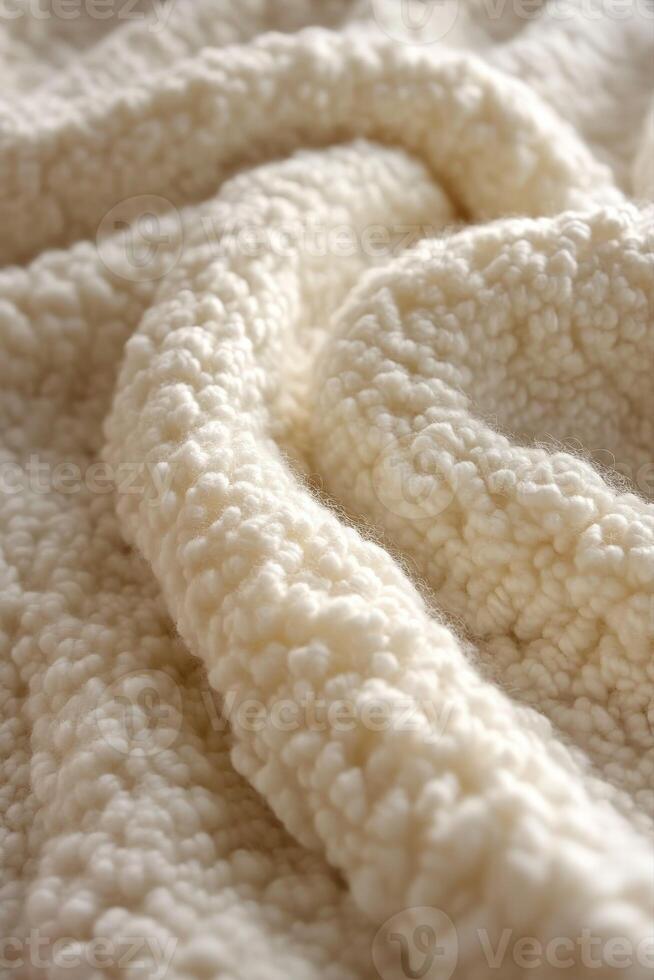 Soft and cozy boucle fabric draping gently in natural light photo