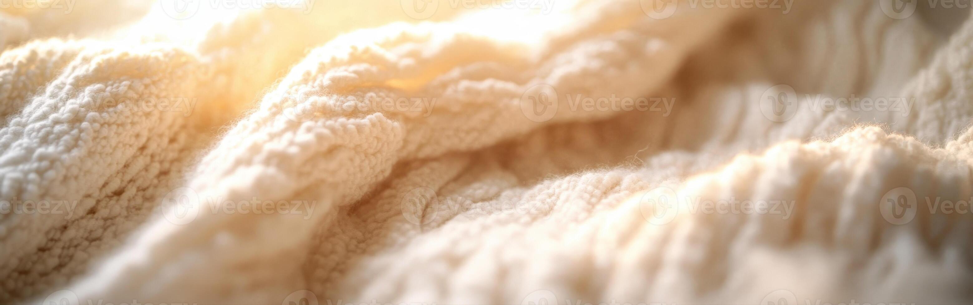 Soft and textured boucle fabric illuminated by warm sunlight photo