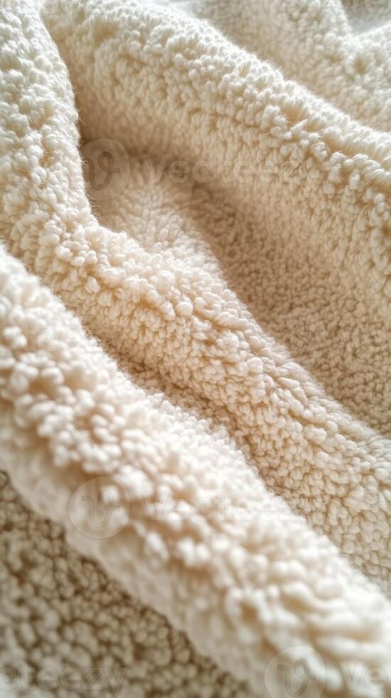 Soft beige boucle fabric showcasing textured warmth and comfort photo