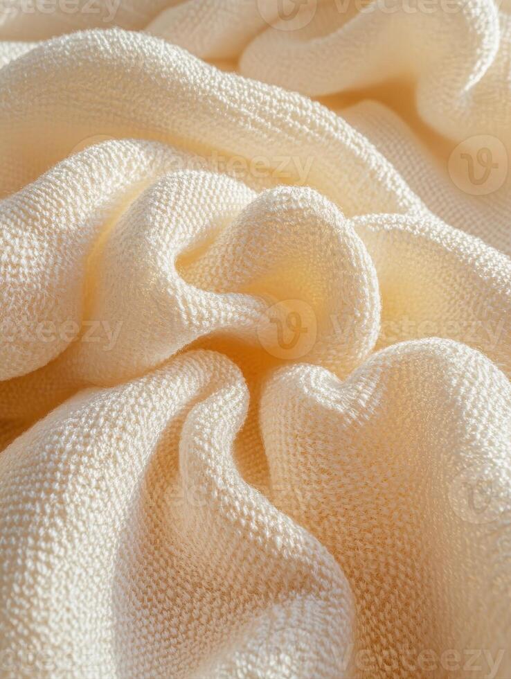 Soft boucle fabric in gentle folds showcasing texture and warmth photo