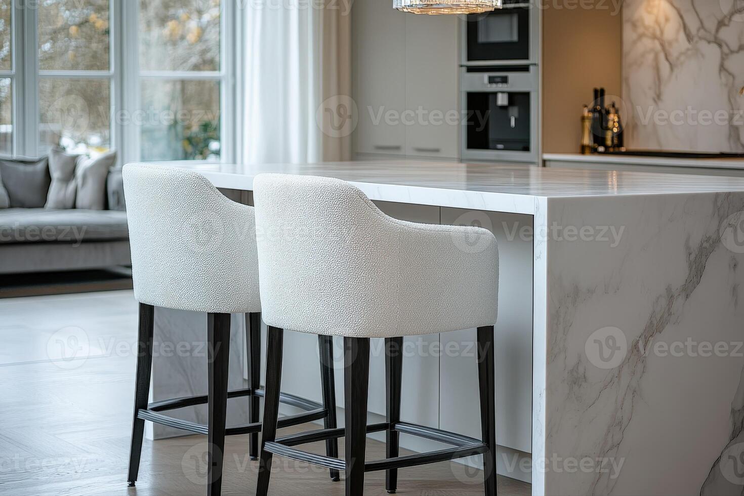 Elegant boucle bar stools in modern kitchen setting enhance style photo