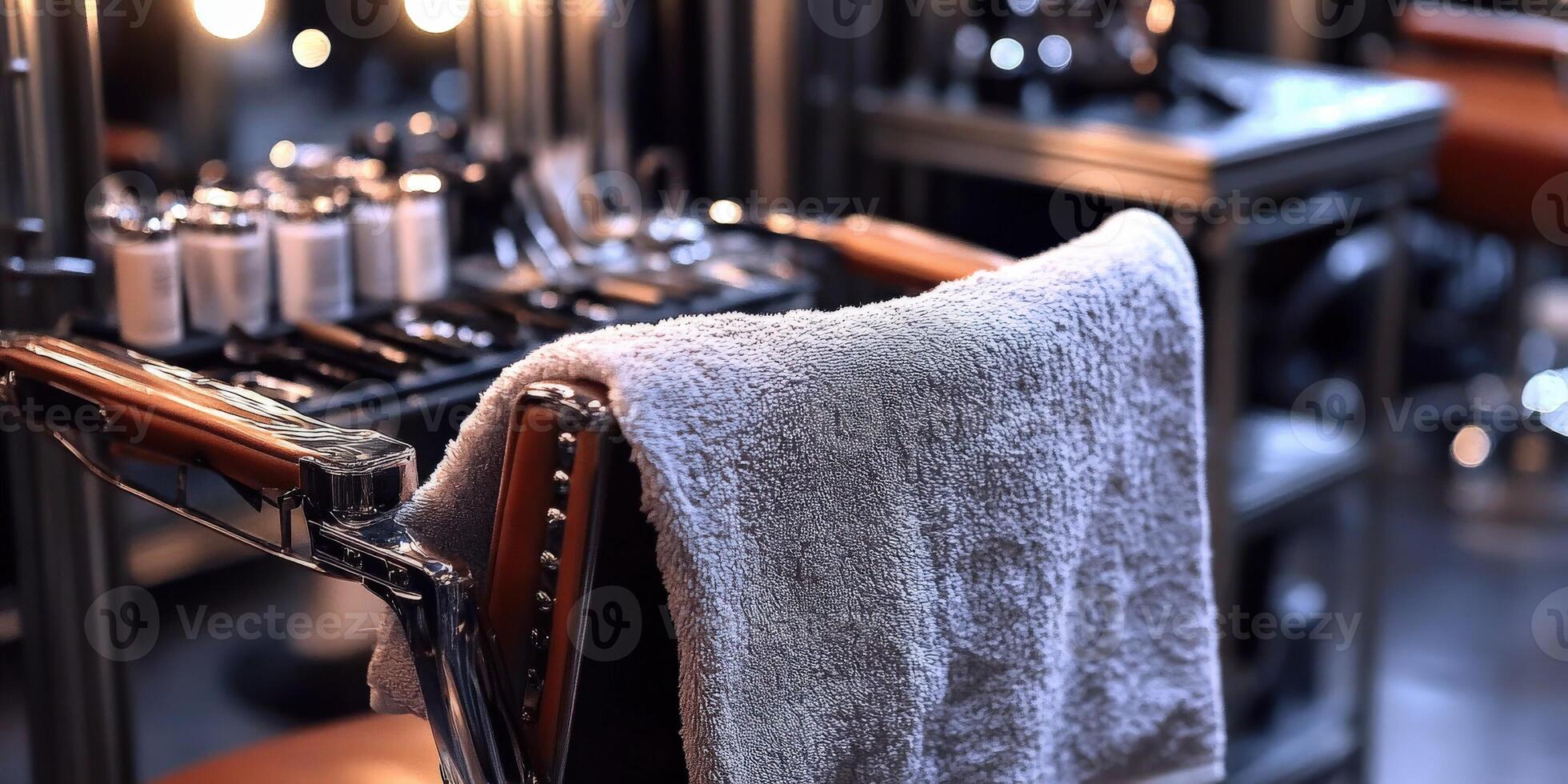 A barber chair with a towel on it photo