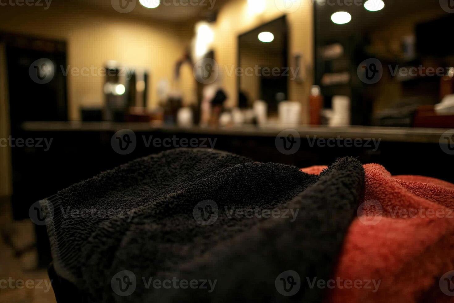 Microfiber towel resting on a counter in a stylish salon photo