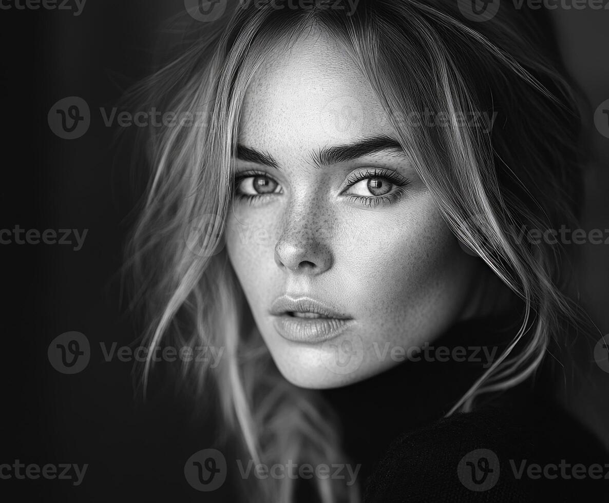 Black and white portrait of a beautiful woman photo