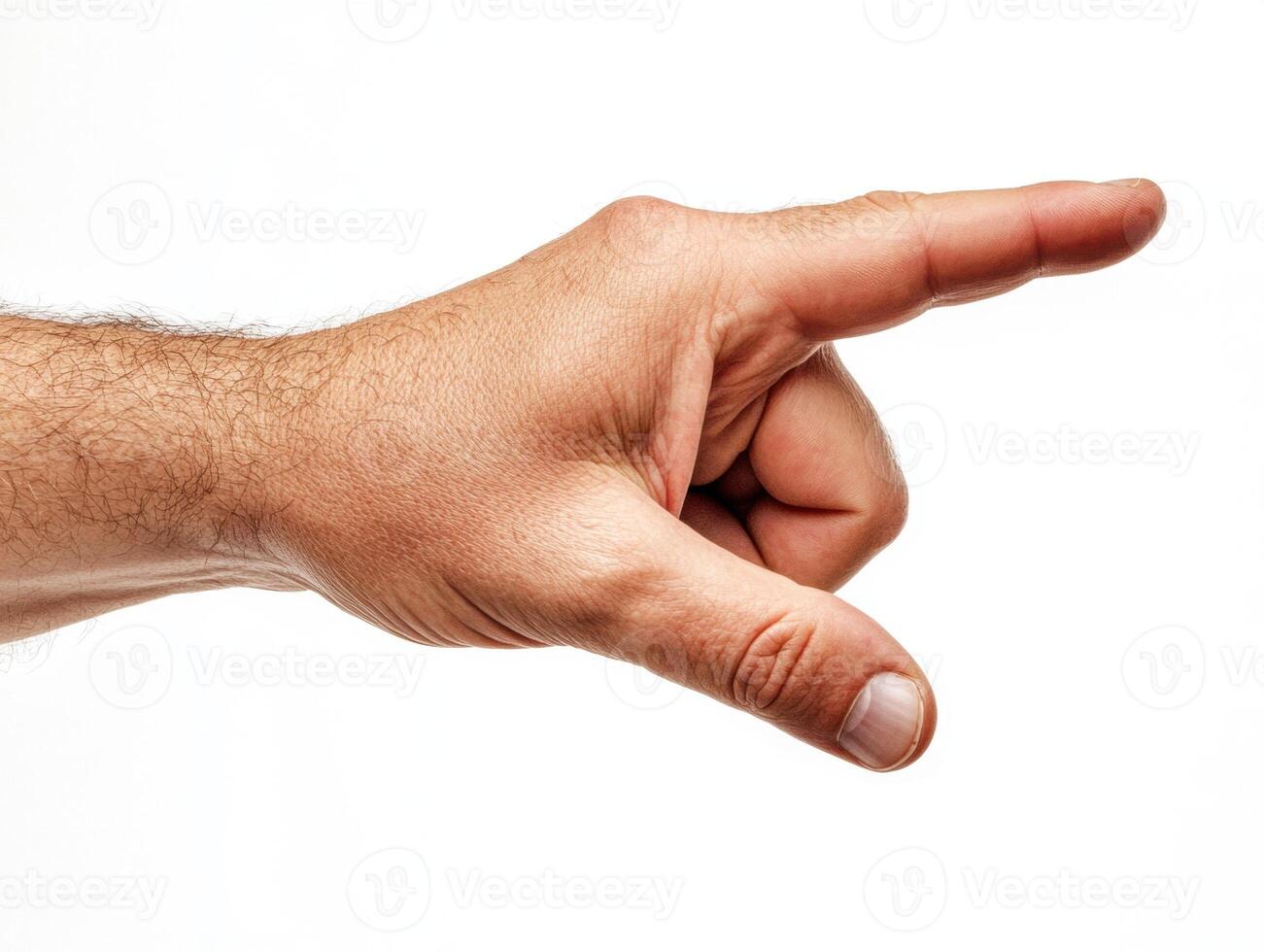 Hand gesture signifying direction or focus in a neutral setting photo