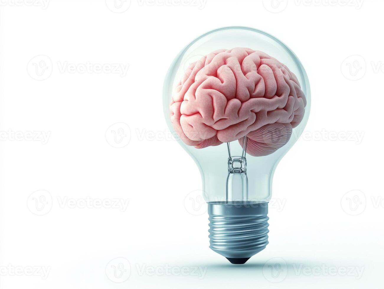 Creative representation of a brain inside a light bulb photo
