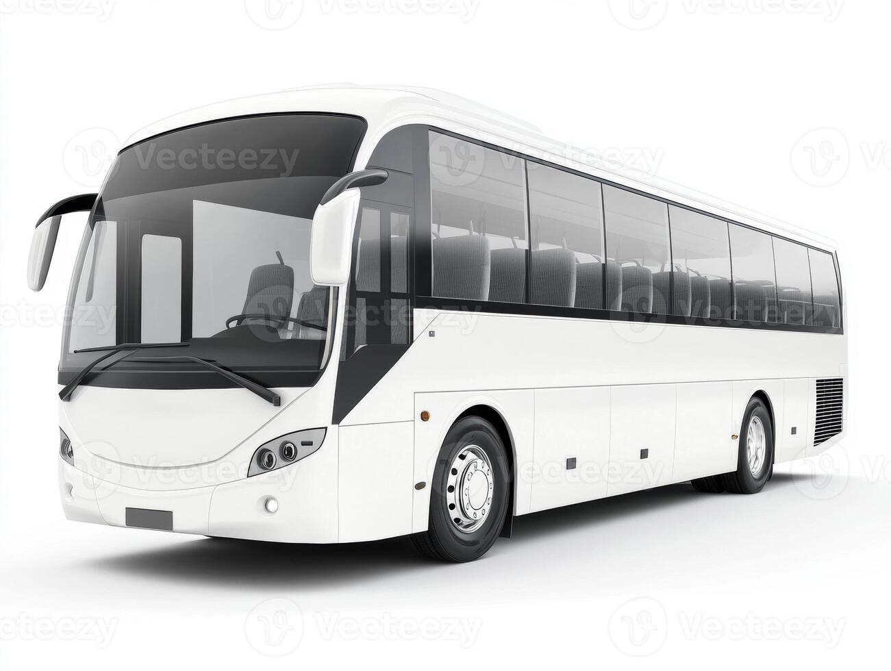 Modern white passenger bus parked in urban setting photo