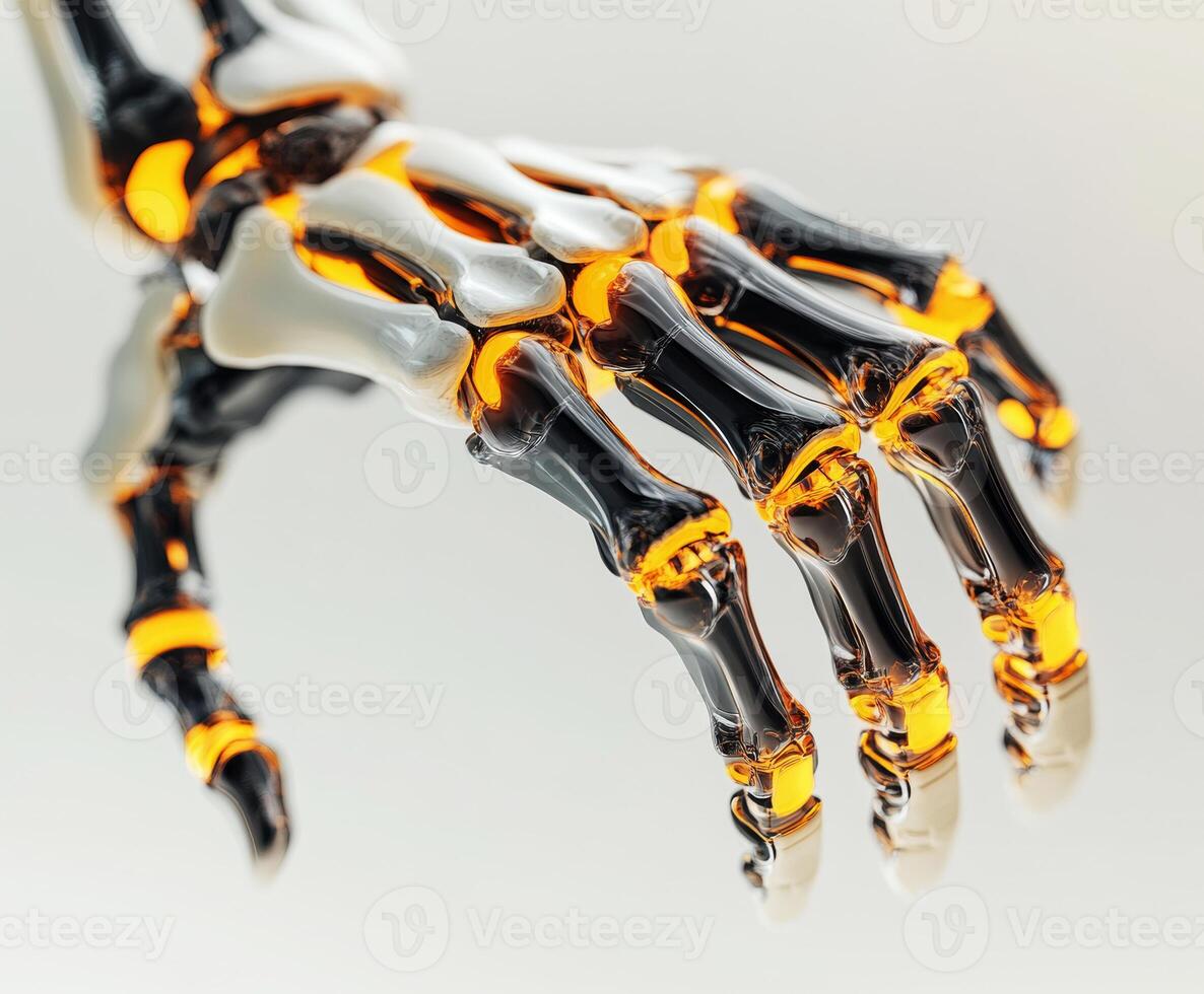 Robotic hand with glowing joints showcases advanced design features photo