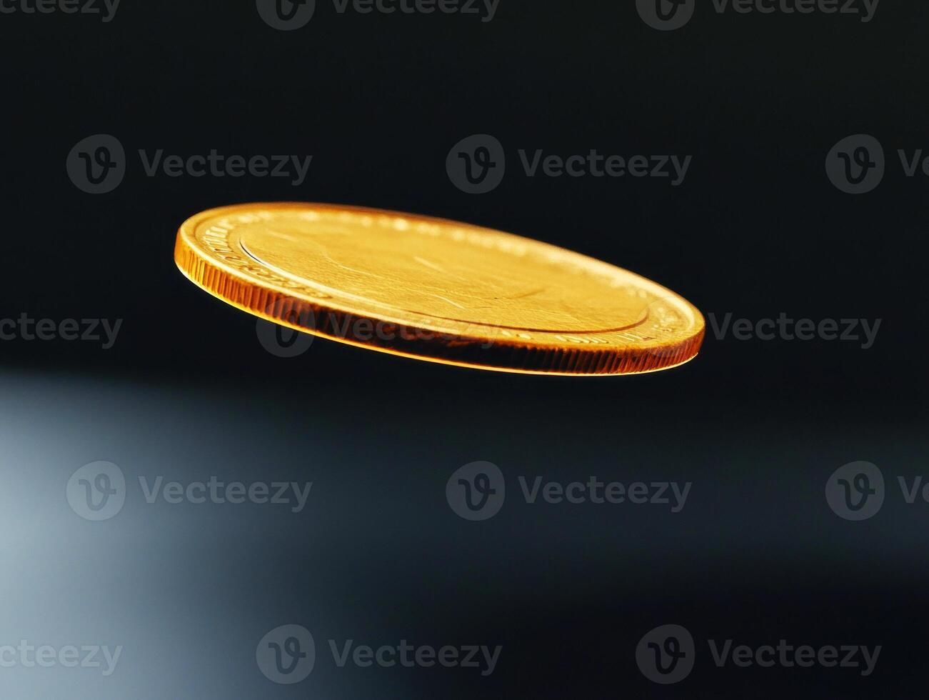 Floating gold coin in dark background creates captivating effect photo