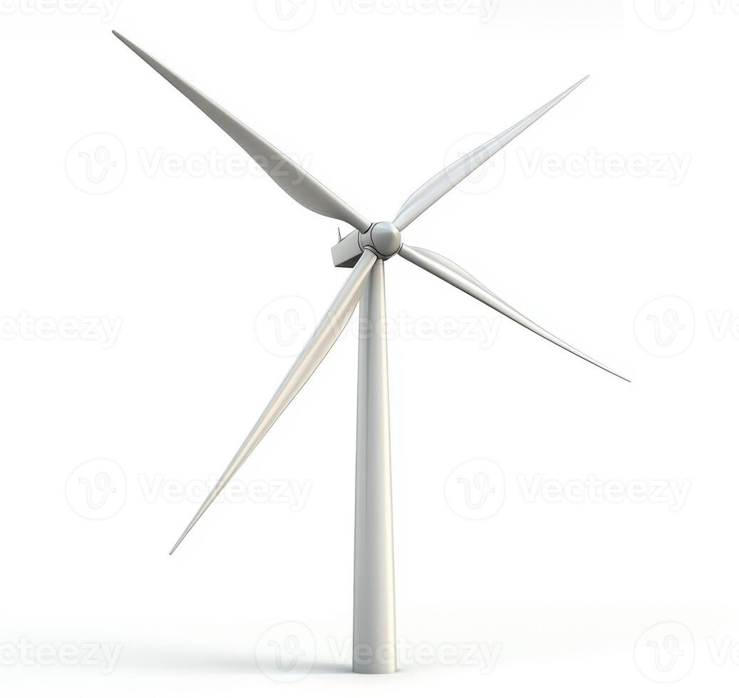 Large white wind turbine stands tall in open field photo