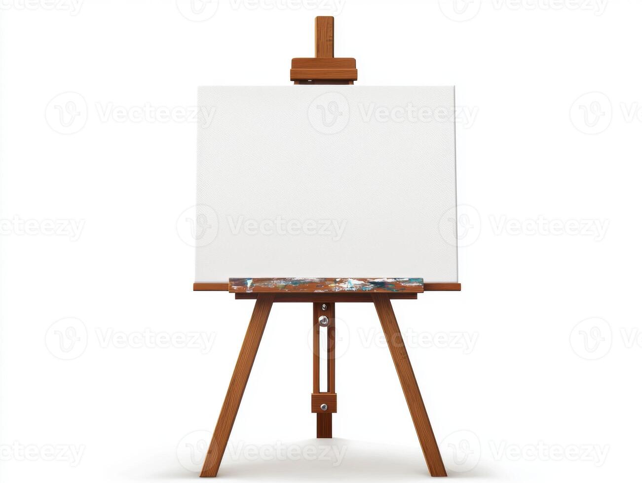 Blank canvas on easel ready for creative expression in studio photo