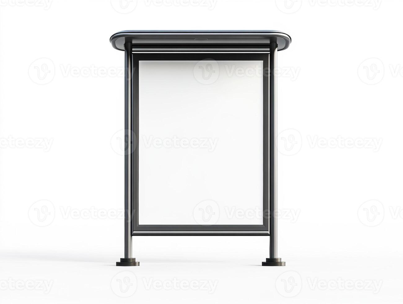 Empty bus stop shelter in urban setting during daytime photo