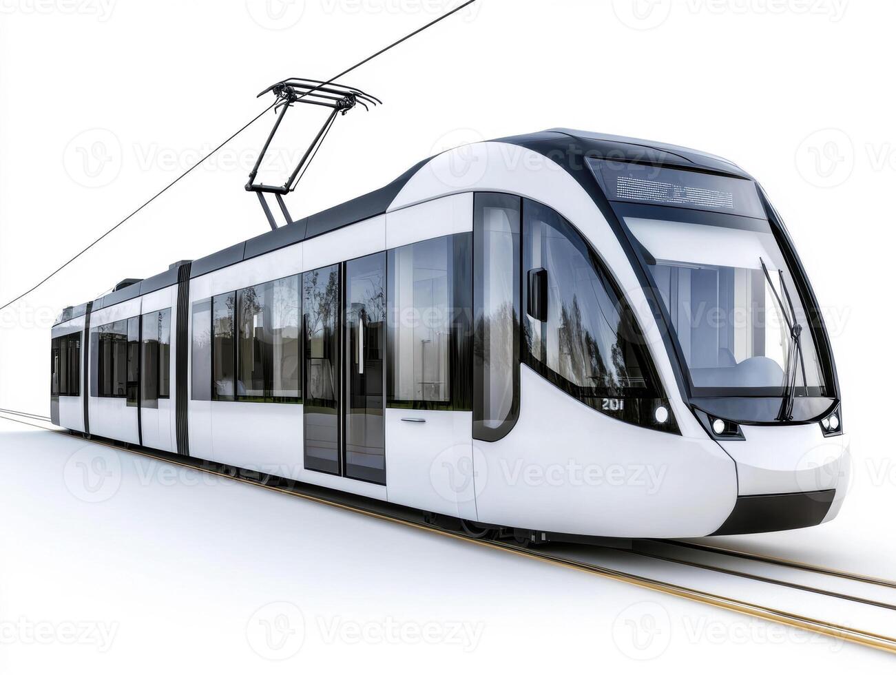 Modern light rail vehicle in urban setting photo