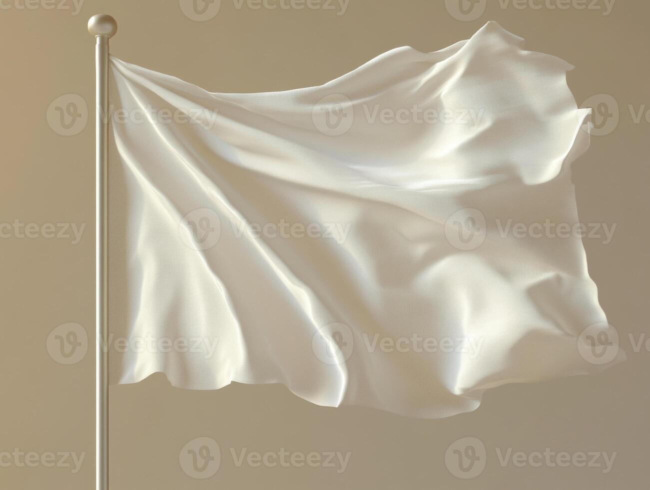 White flag waving gently on a flagpole against a soft background photo