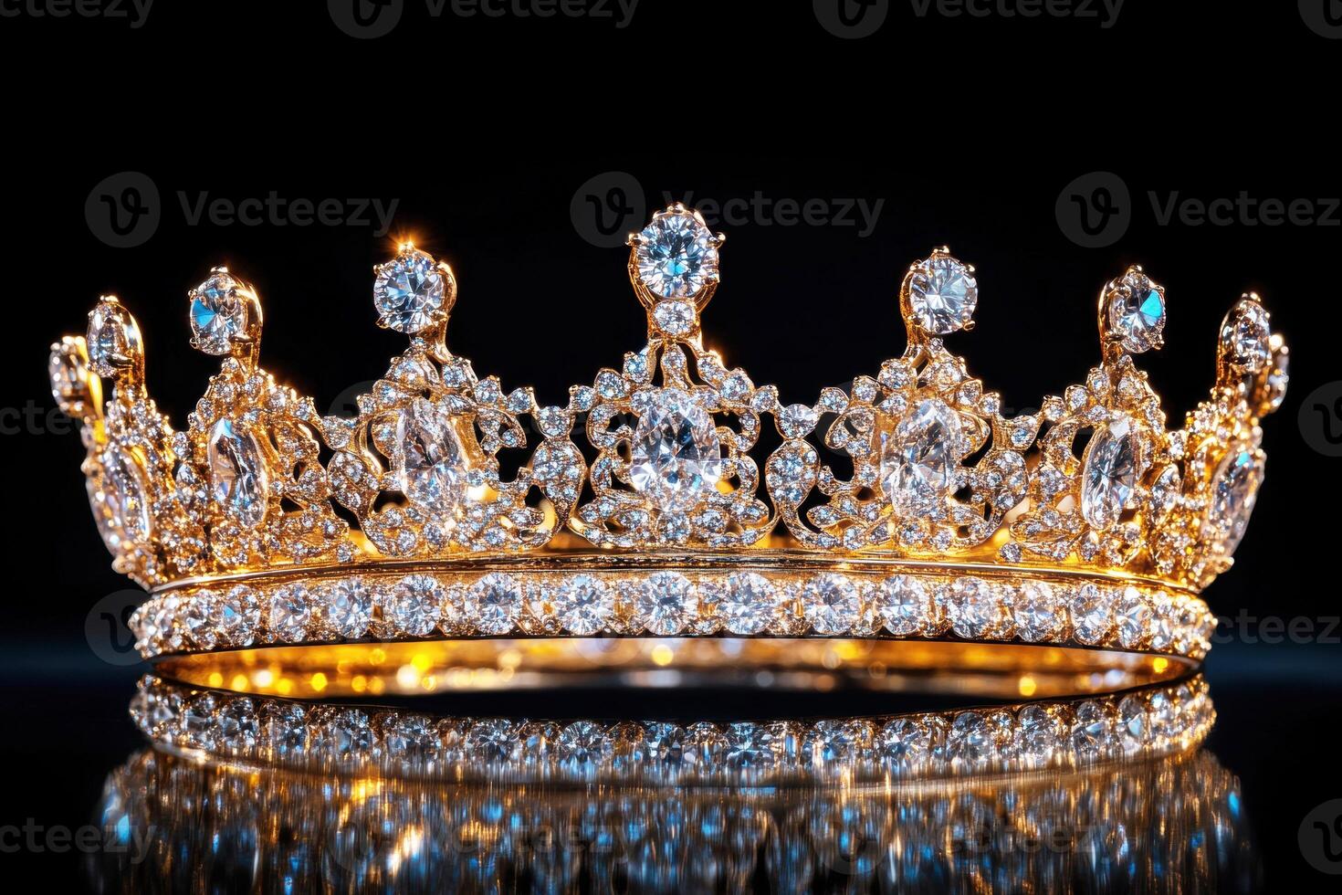 Elegant gold crown adorned with sparkling diamonds in dark setting photo