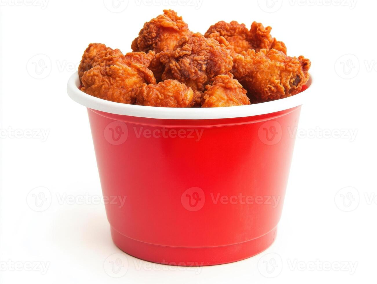 Fried chicken served in a red container during a casual meal photo