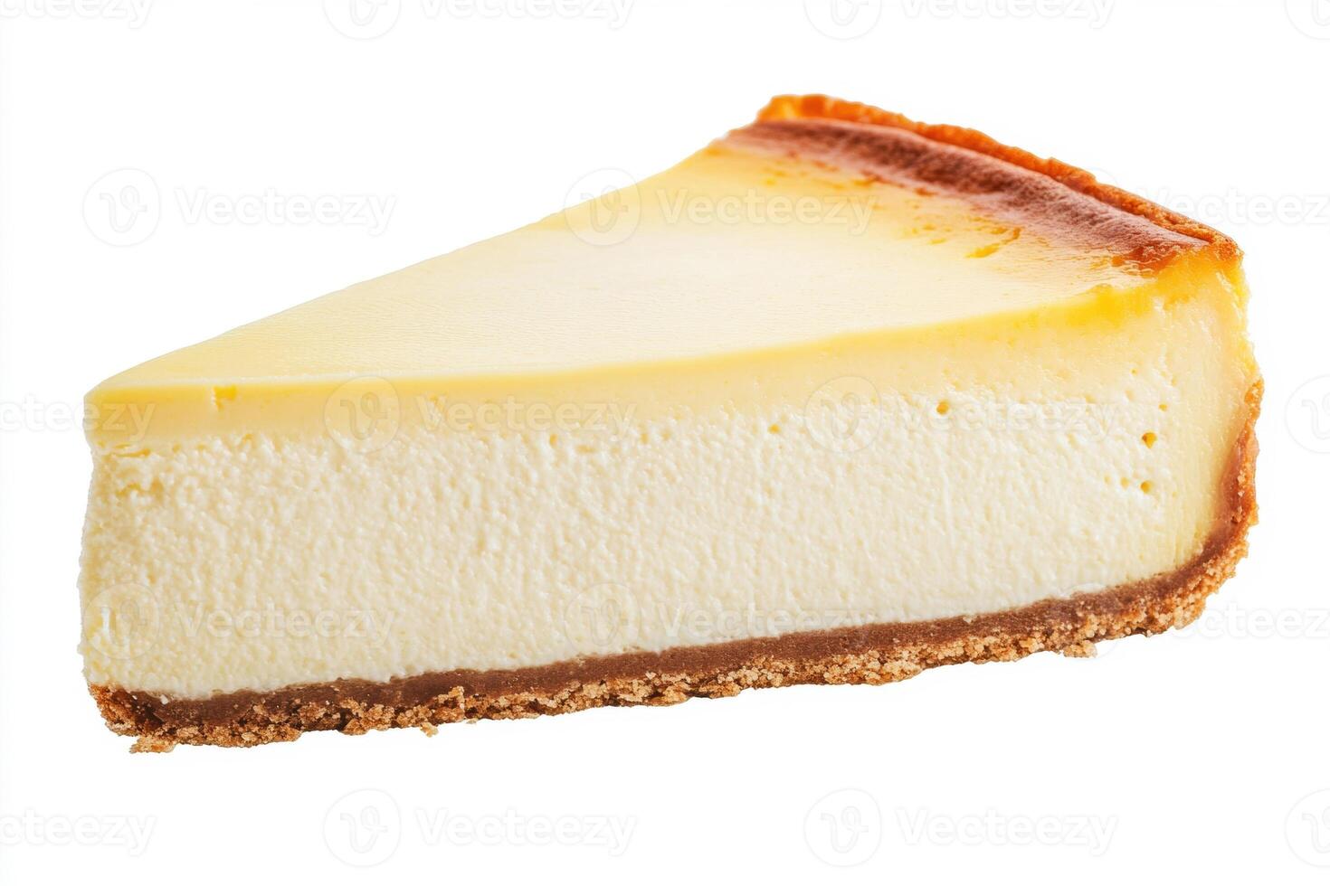 Creamy cheesecake slice with a golden crust ready to enjoy photo