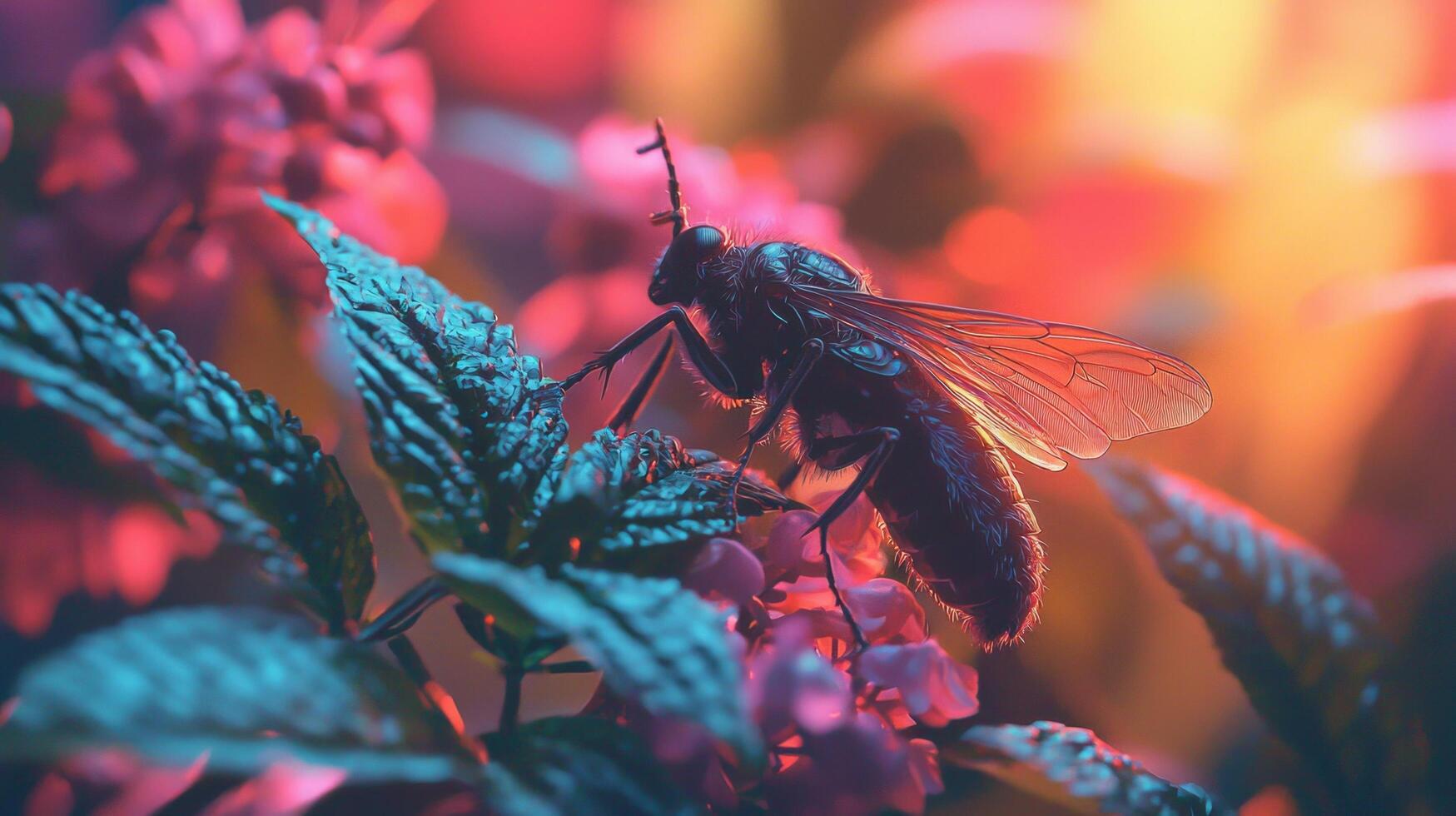 A fly is sitting on top of some flowers photo