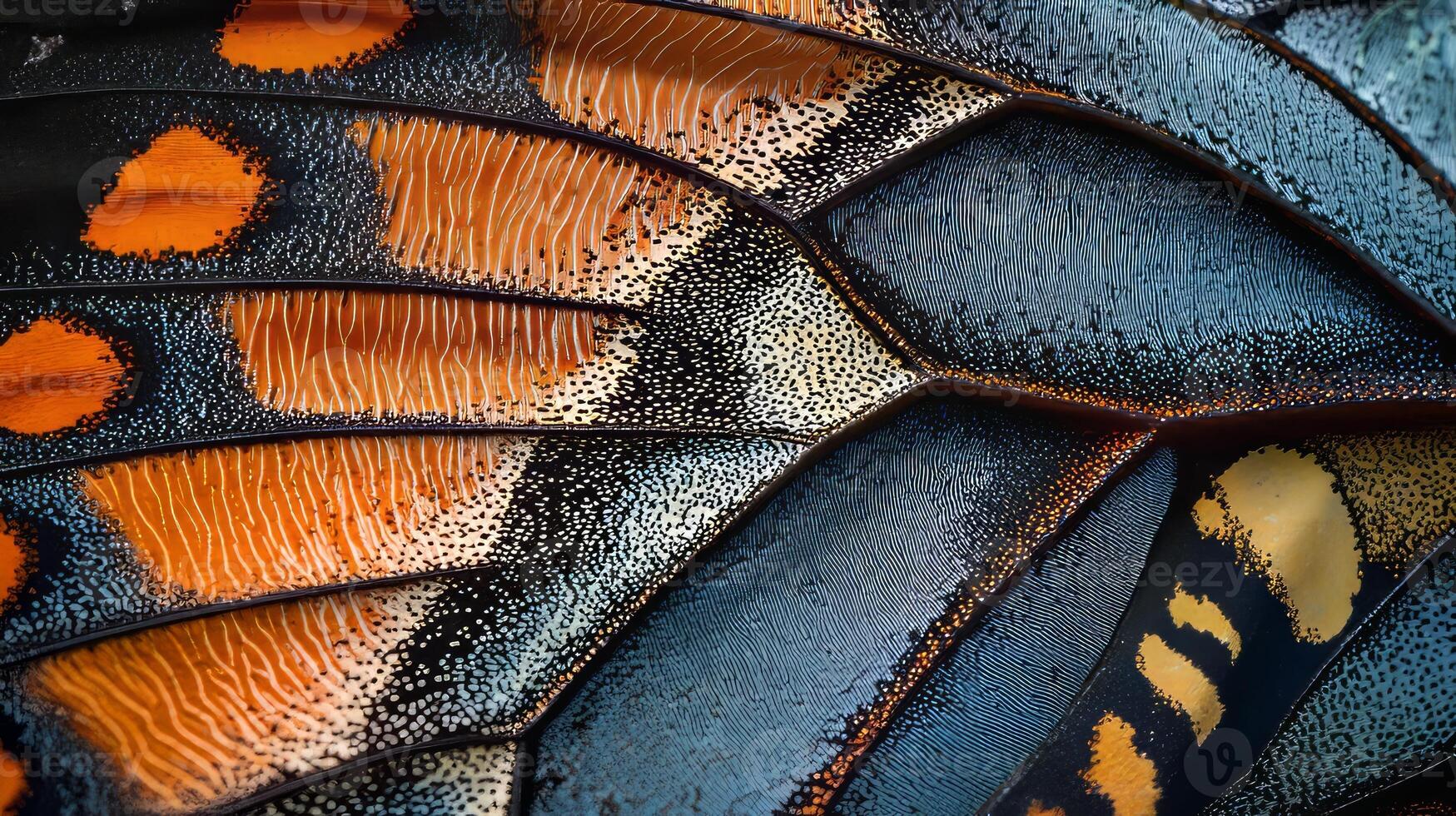 A close up of a butterfly wing with orange and black spots photo