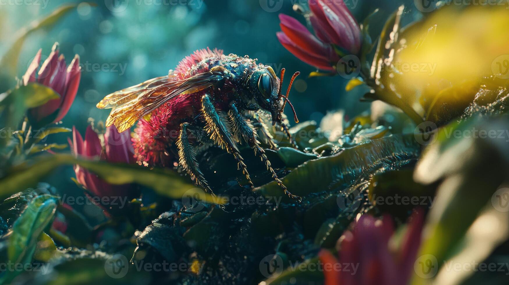 A bee on a flower in the wild photo