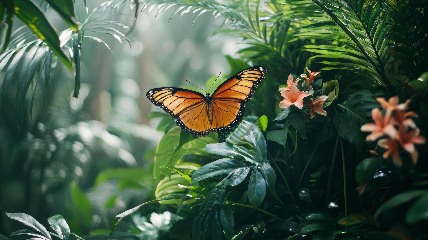 A butterfly is flying through the jungle photo