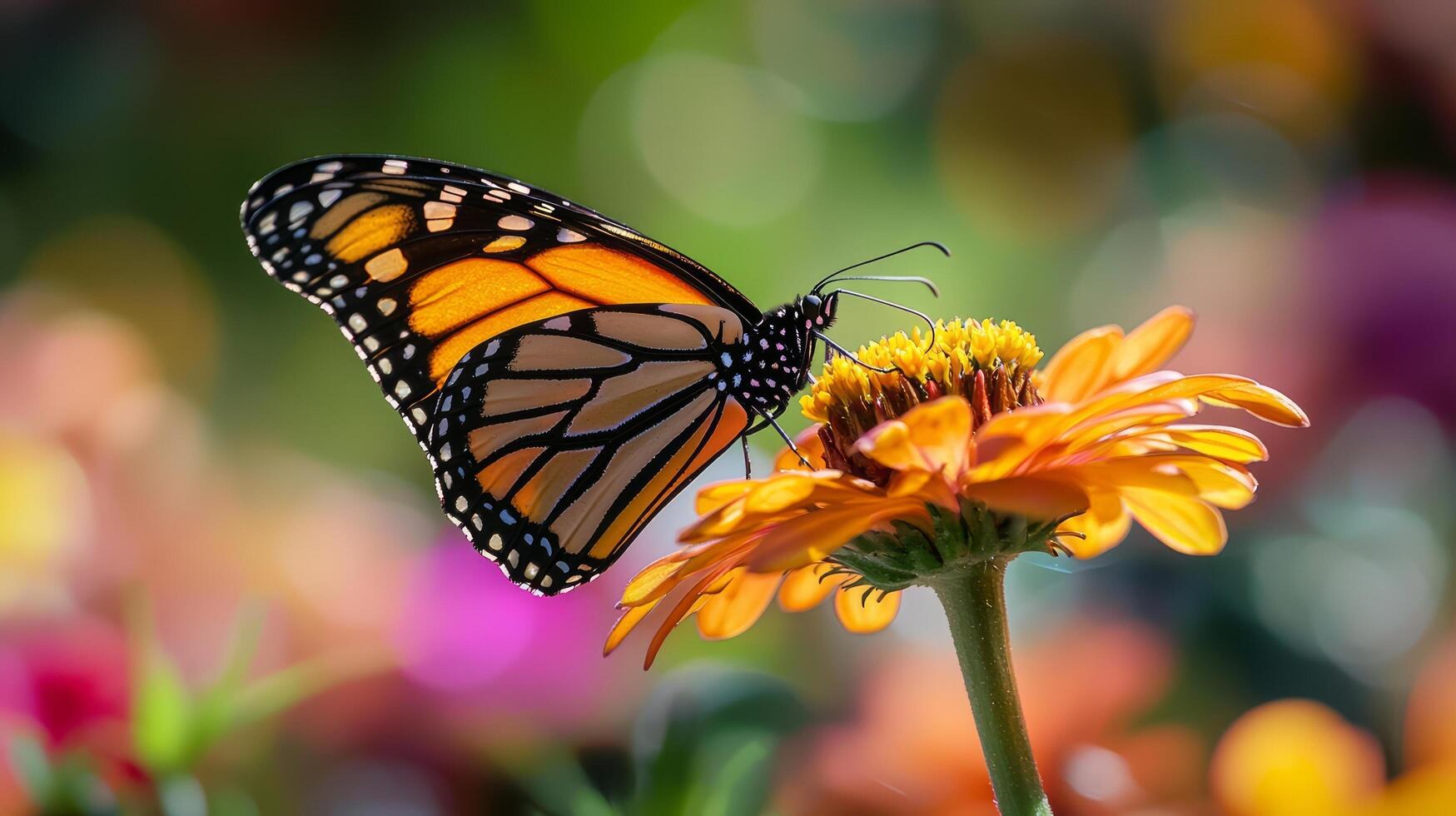 A monarch butterfly on a flower in the garden photo