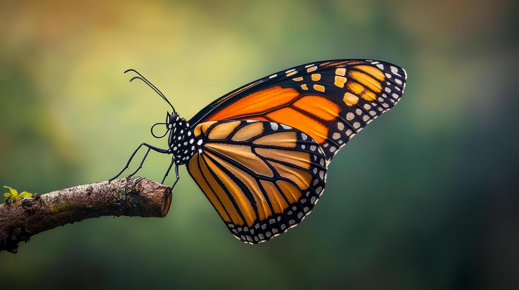 A monarch butterfly is perched on a branch photo