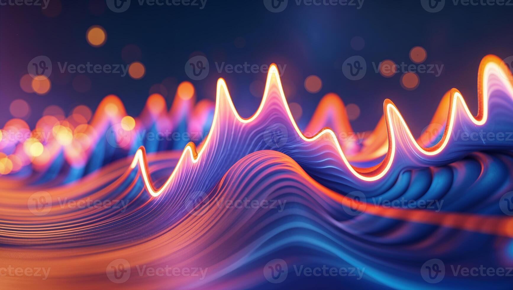 Vibrant waves of sound captured in an abstract pattern illuminated by colorful lights photo