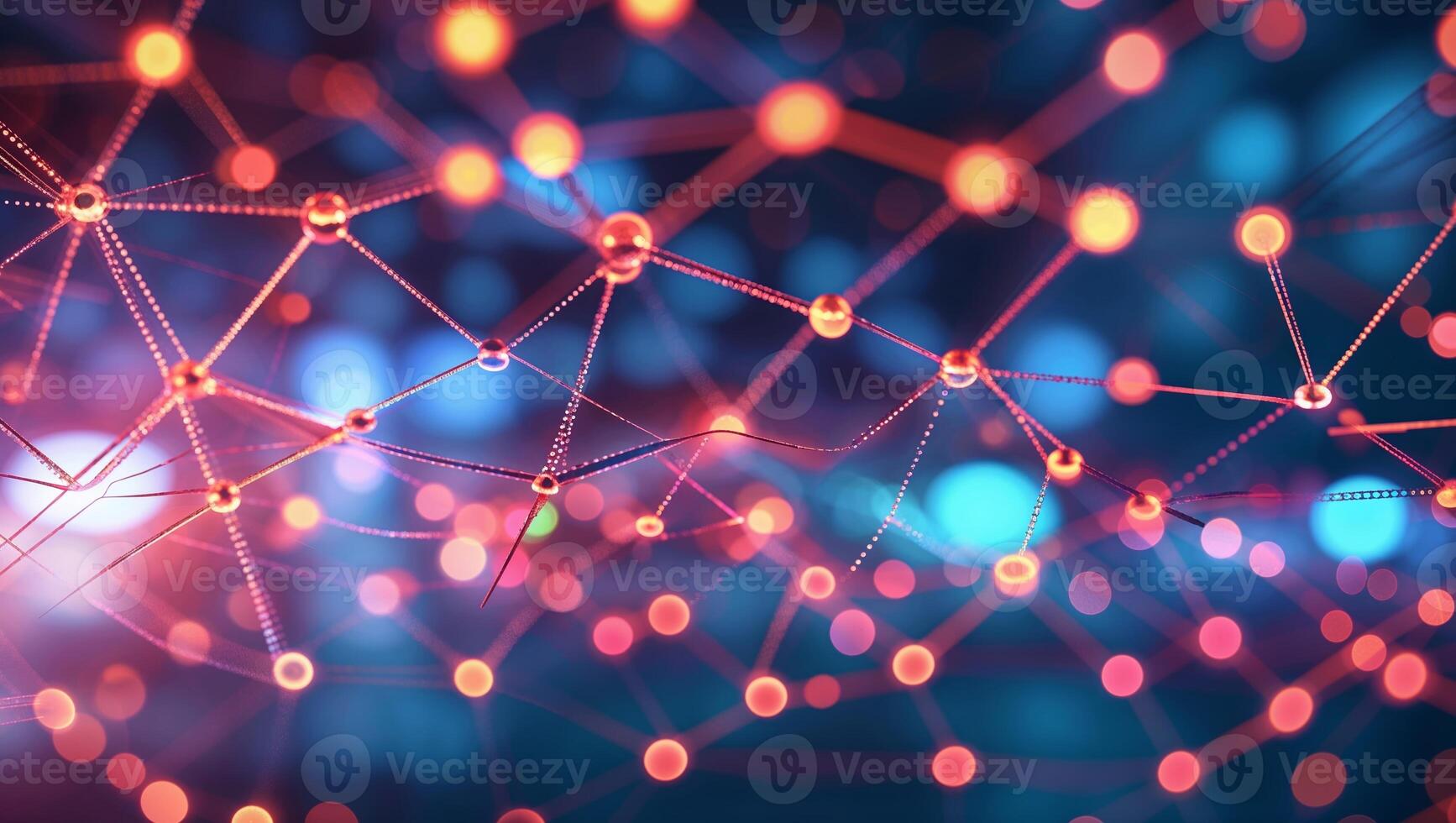 Visual representation of interconnected nodes and lines illustrating a digital network at night photo