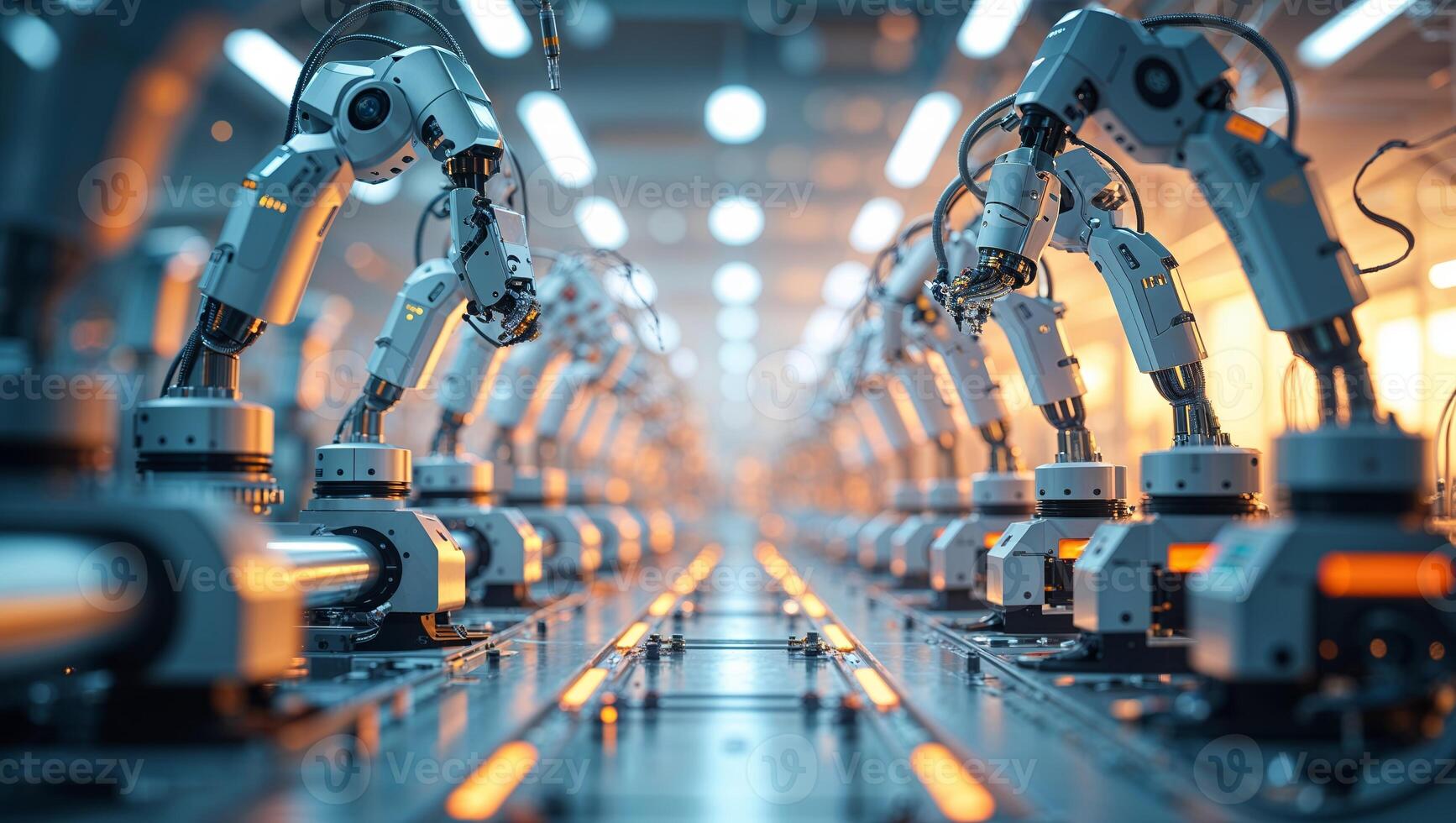 Advanced robotic arms in a high-tech manufacturing facility performing automated assembly tasks photo