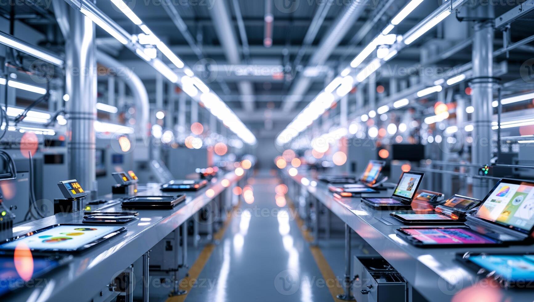 Advanced manufacturing facility showcasing high-tech assembly lines for electronic devices during daytime operations photo