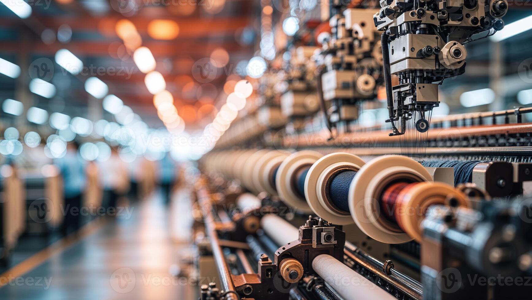 Machinery operates in a textile factory during the day, showcasing advanced production technology and efficiency in manufacturing photo
