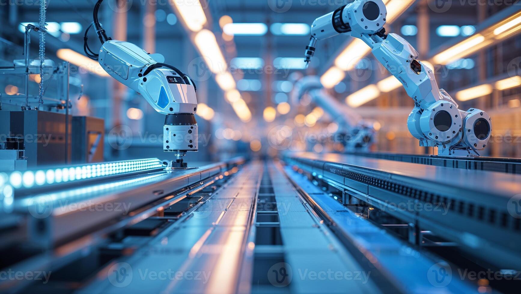 Robotic arms working on an assembly line in a modern manufacturing facility during daytime photo