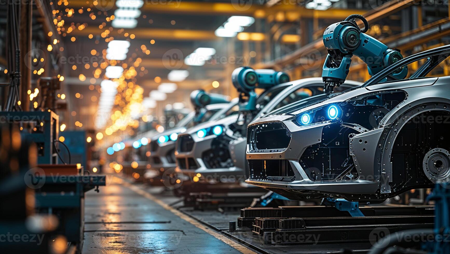 Robotic assembly line in an automotive manufacturing facility showcasing advanced technology and precision engineering photo