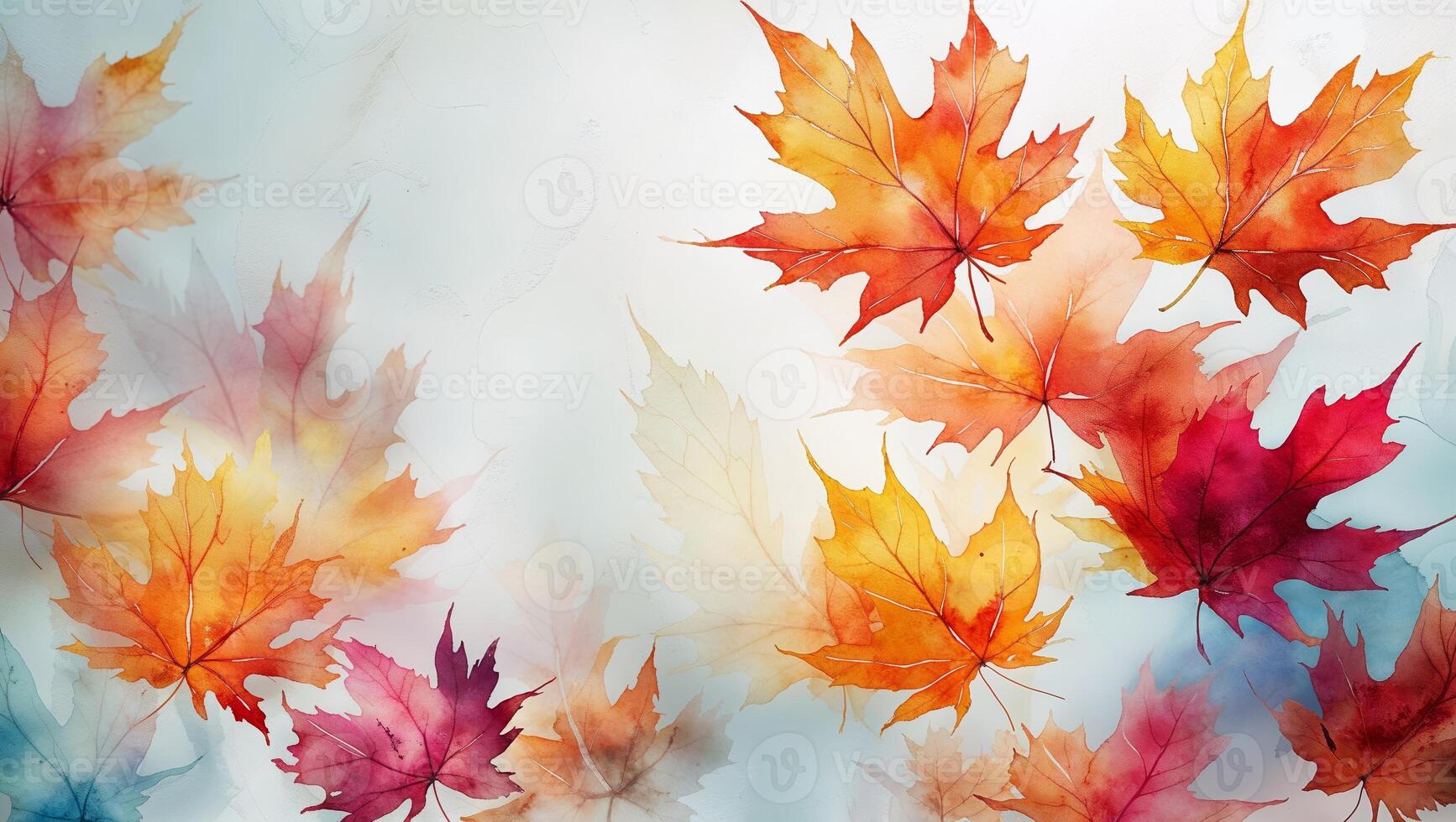Colorful autumn leaves gently falling against a soft pastel background in a serene setting photo