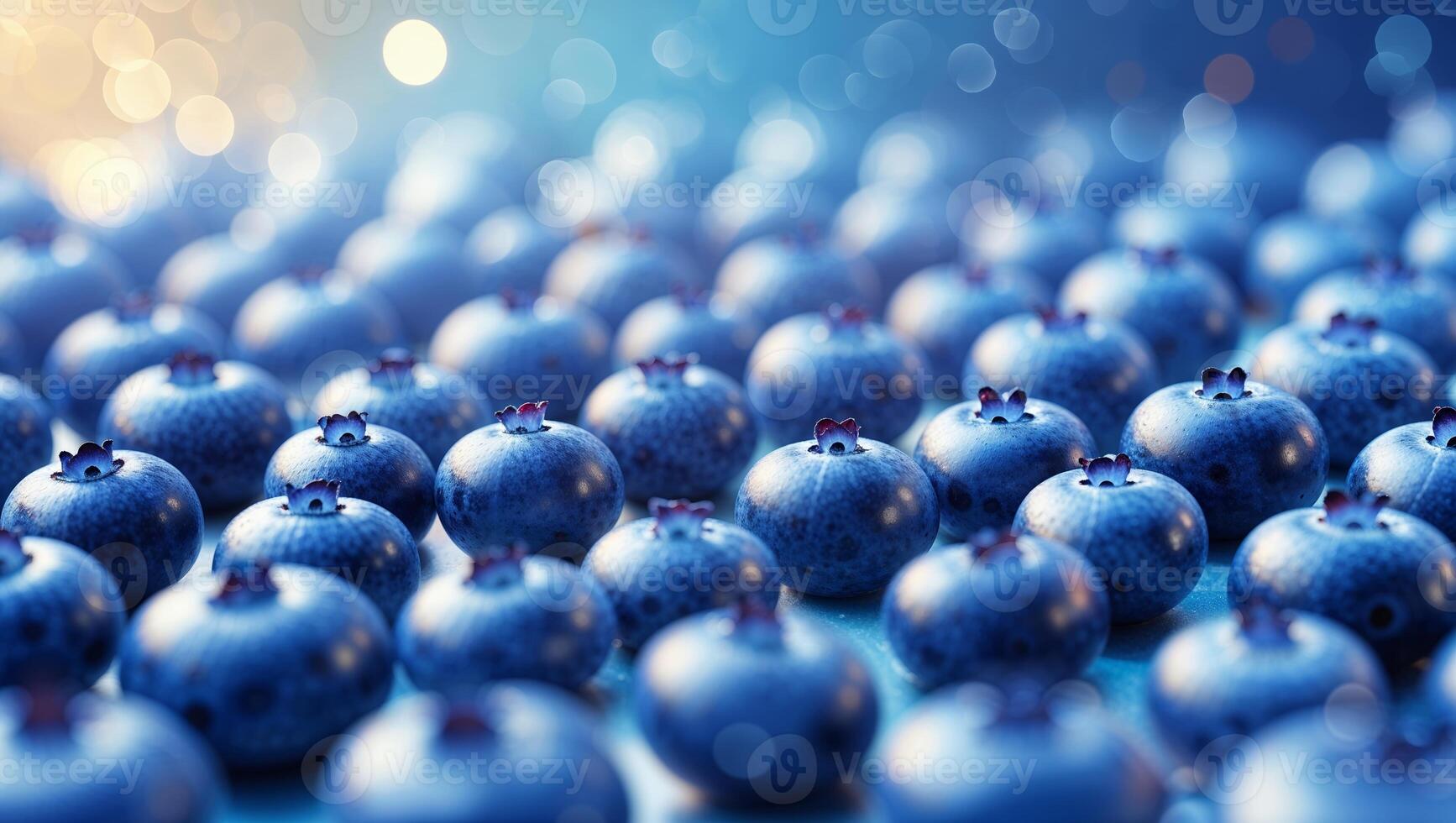 Close-up view of blueberries arranged in a vibrant, detailed pattern with shimmering background during daytime photo