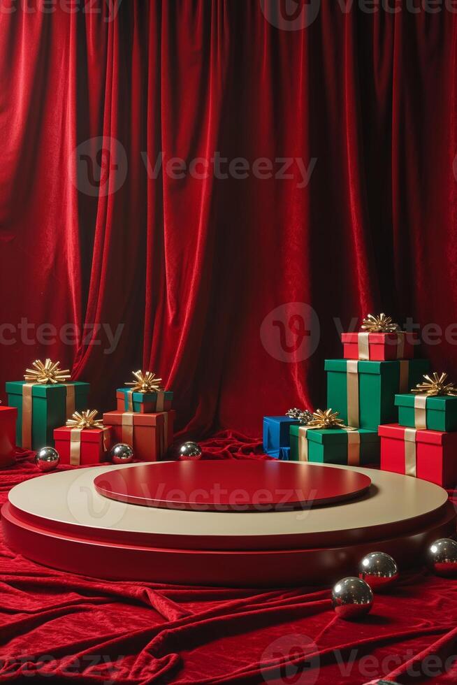 Holiday display features vibrant gifts, decorative elements, and a festive atmosphere in a cozy setup photo