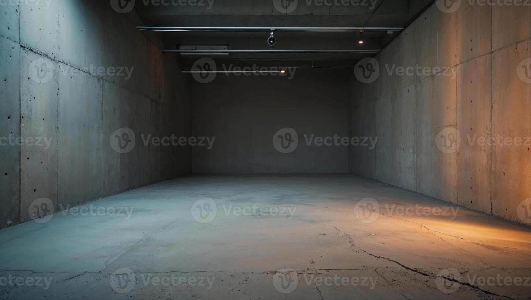 Empty industrial space with concrete walls and minimal lighting in a modern architectural setting photo