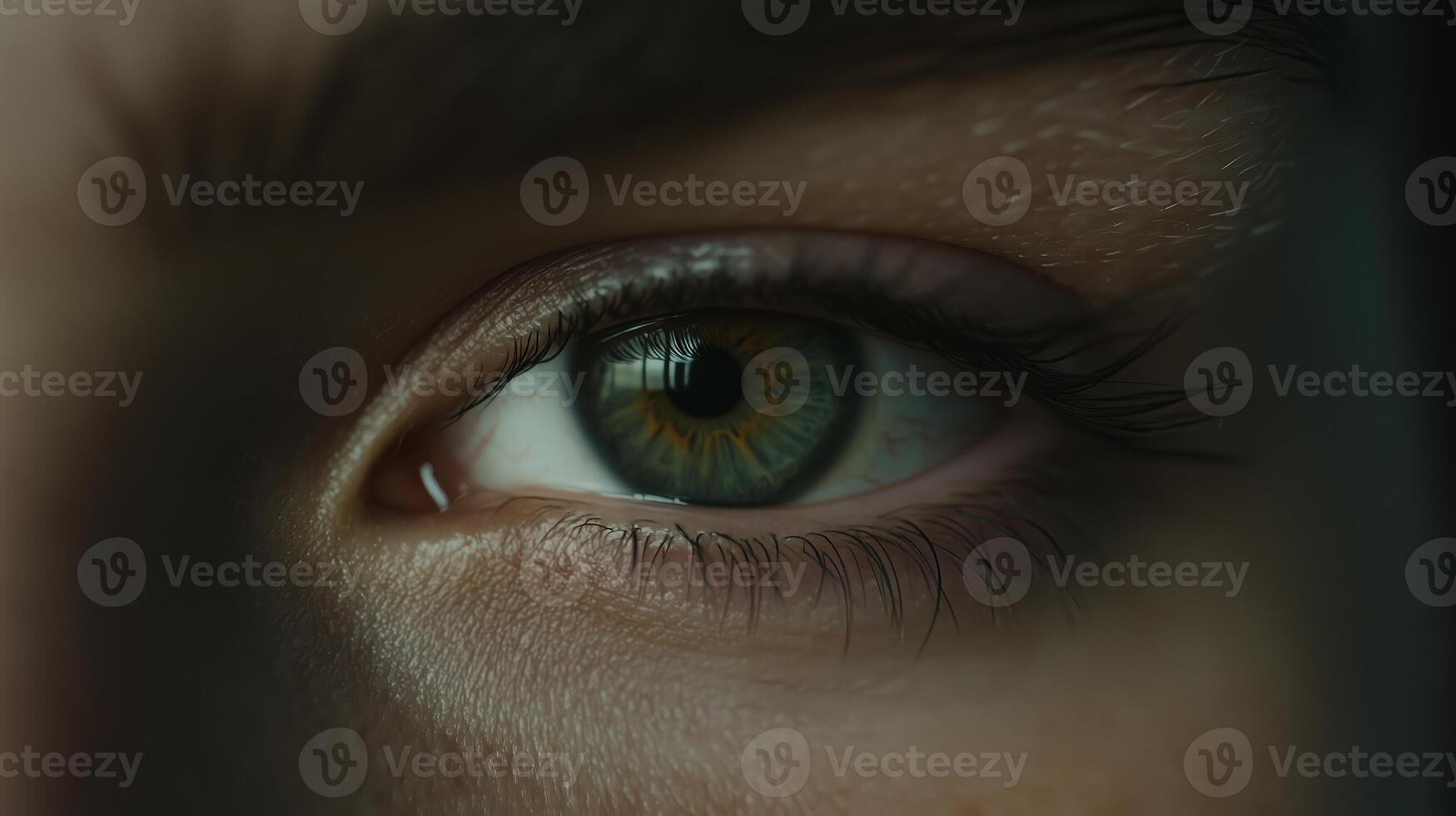Close-up of an expressive eye revealing detailed textures and reflections with a soft focus effect photo
