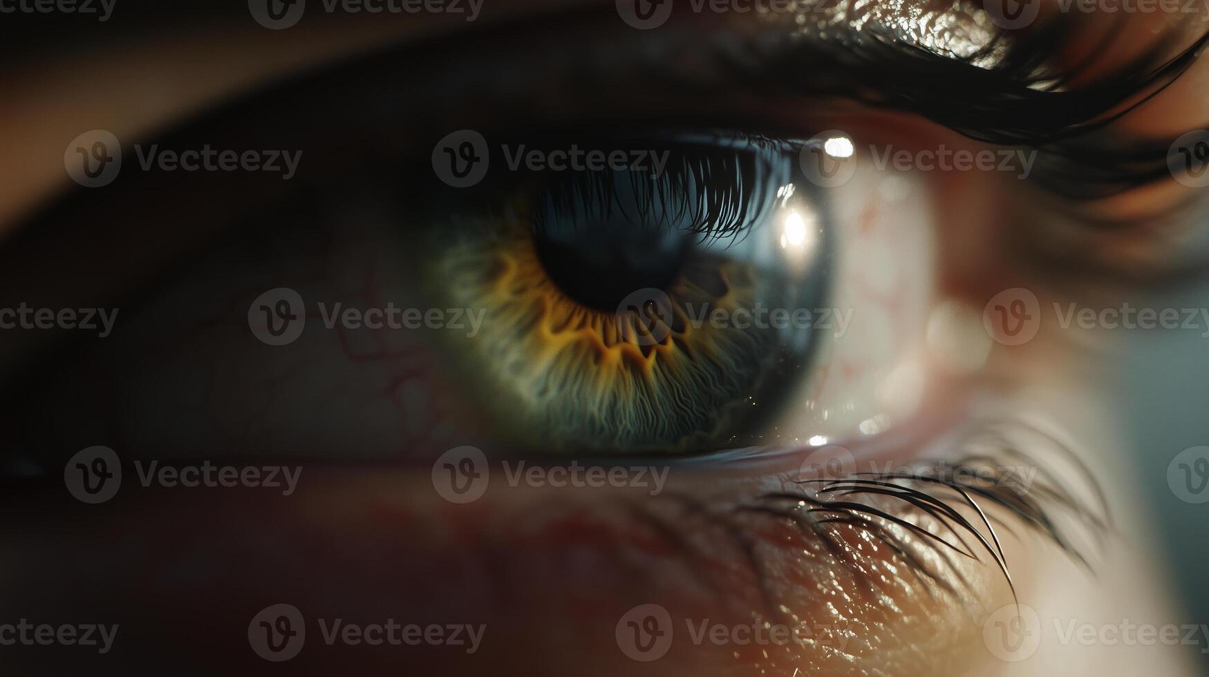 Detailed close-up of a human eye showcasing unique colors and intricate patterns in natural light photo