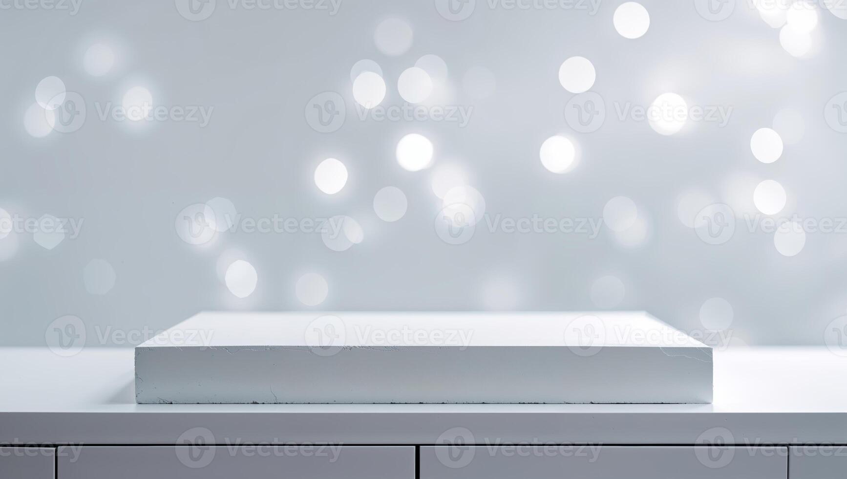 Display stand with soft bokeh background in a well-lit modern setting photo