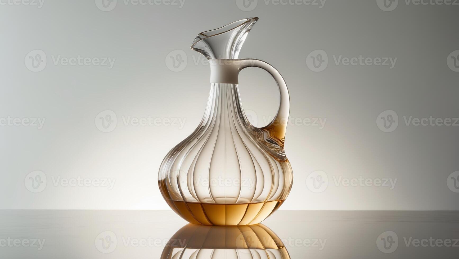 Elegant glass carafe with wine against a softly lit background in a modern setting photo