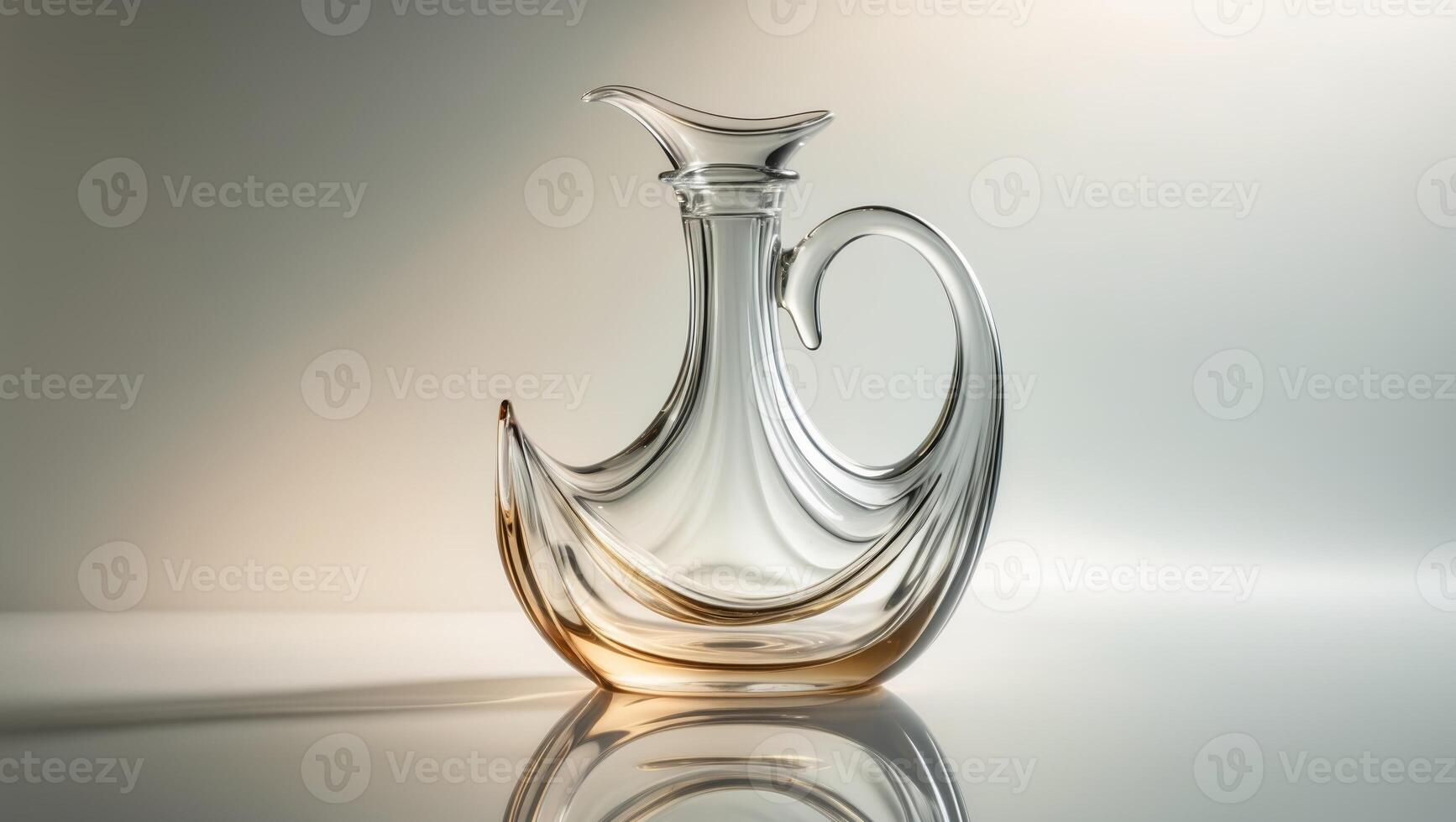 Elegant glass decanter with a unique design placed on a smooth surface illuminated by soft lighting photo
