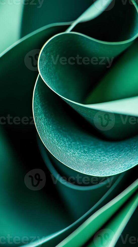 Close-up of green curled paper showcasing intricate textures and shapes in natural light photo