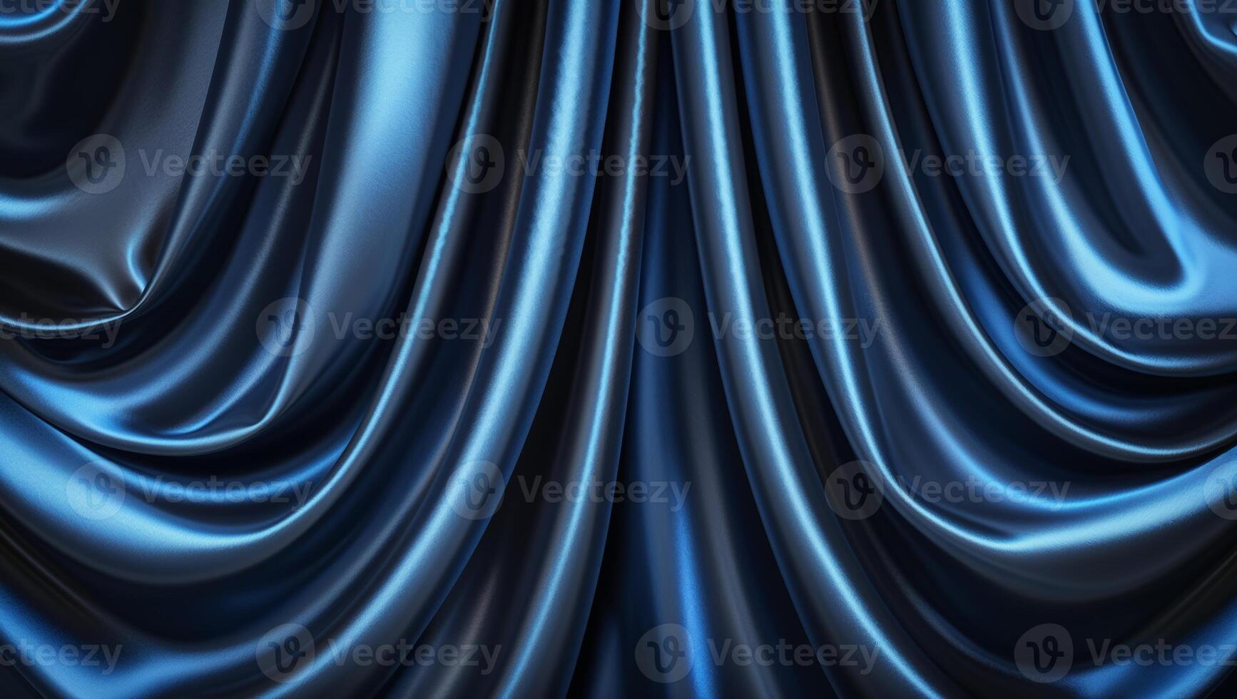 Elegant blue satin fabric draped in folds creating a luxurious texture and sheen in a soft light setting photo
