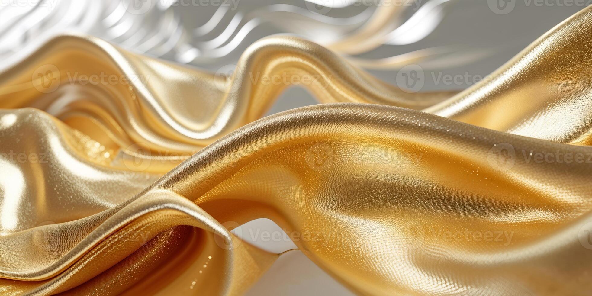 Flowing metallic fabric showcases intricate textures and reflections in a soft golden hue photo