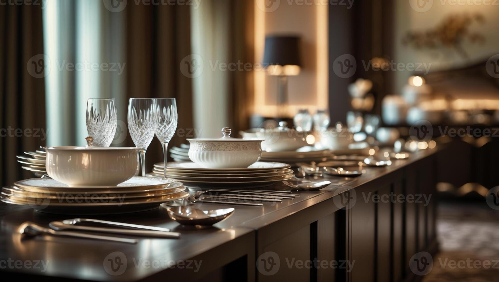 Elegant dining setup featuring fine tableware in a luxurious interior during an intimate gathering photo