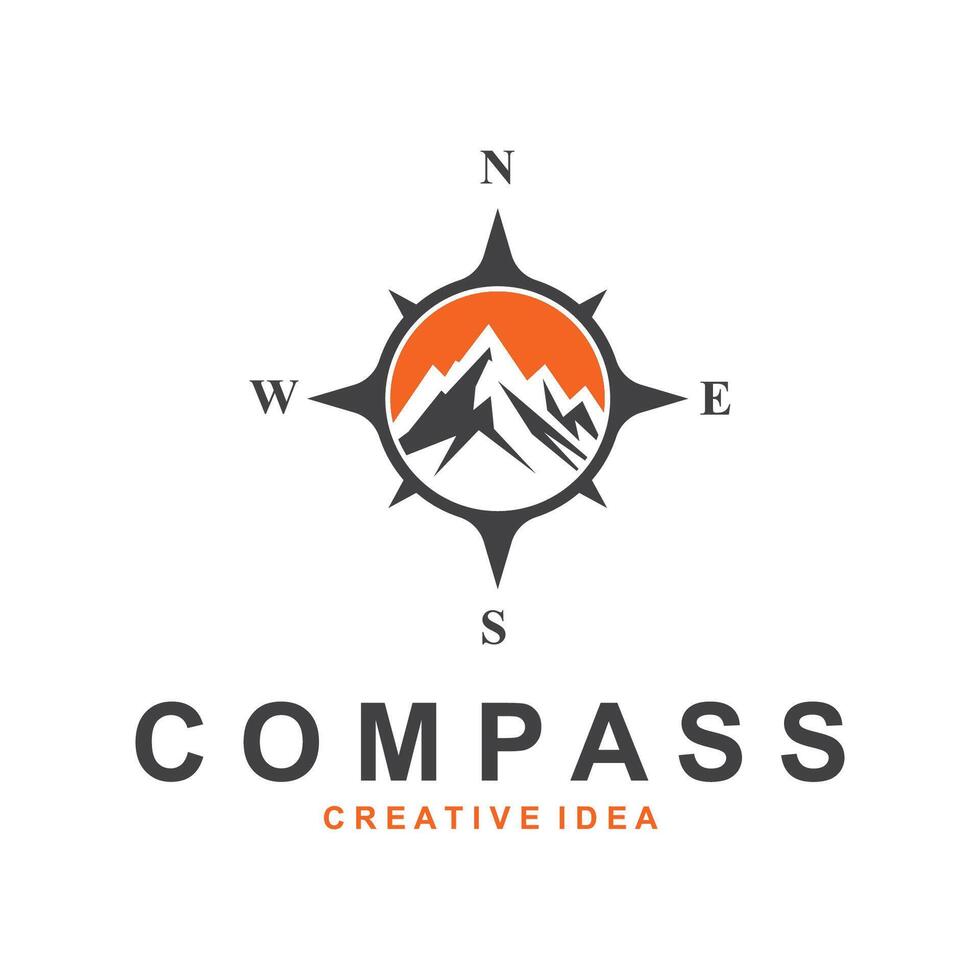 compass logo design with mountain vector