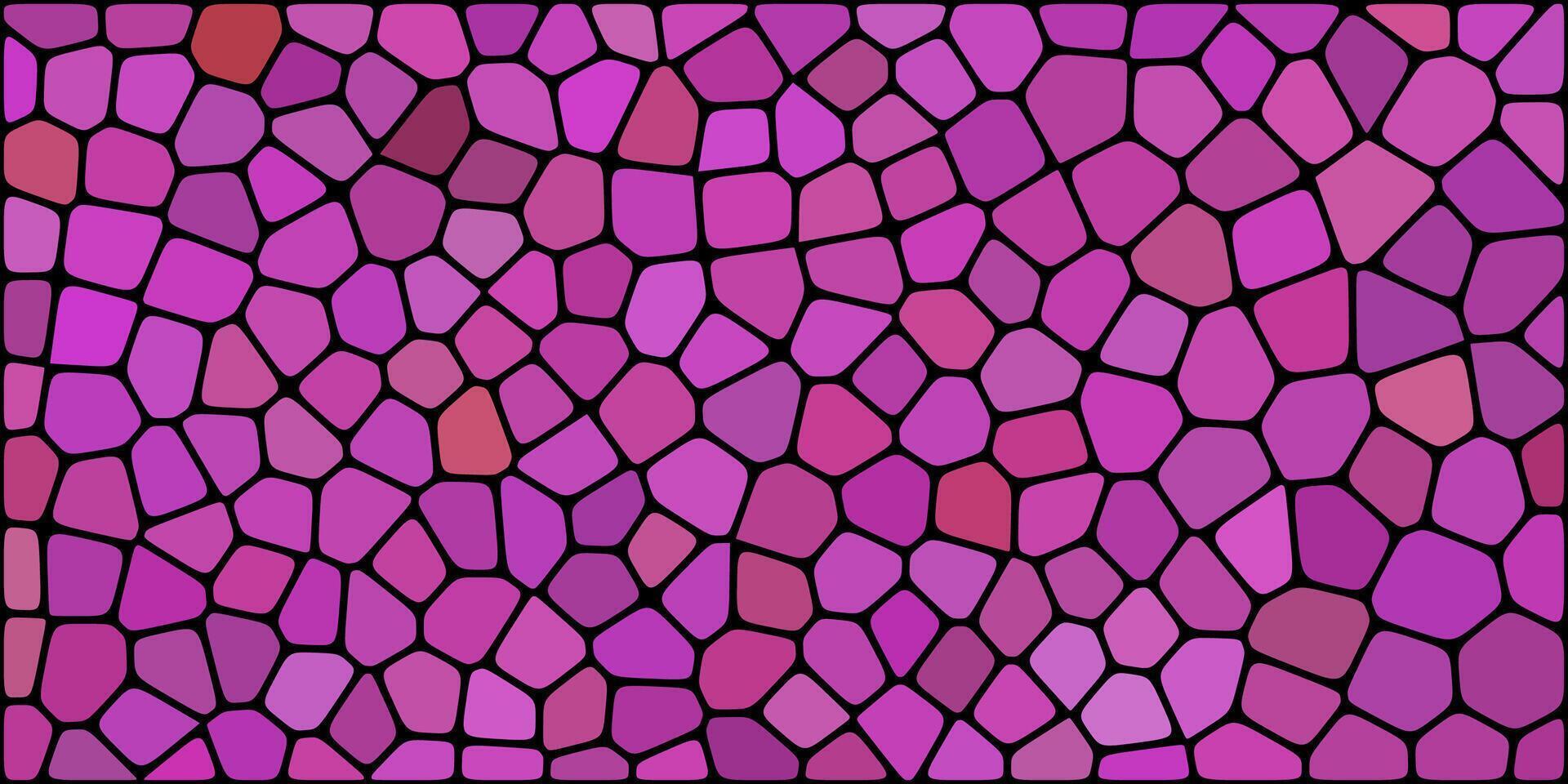 A vibrant mosaic pattern with irregular, interconnected purple and pink tiles outlined in black, creating a stained glass effect. vector